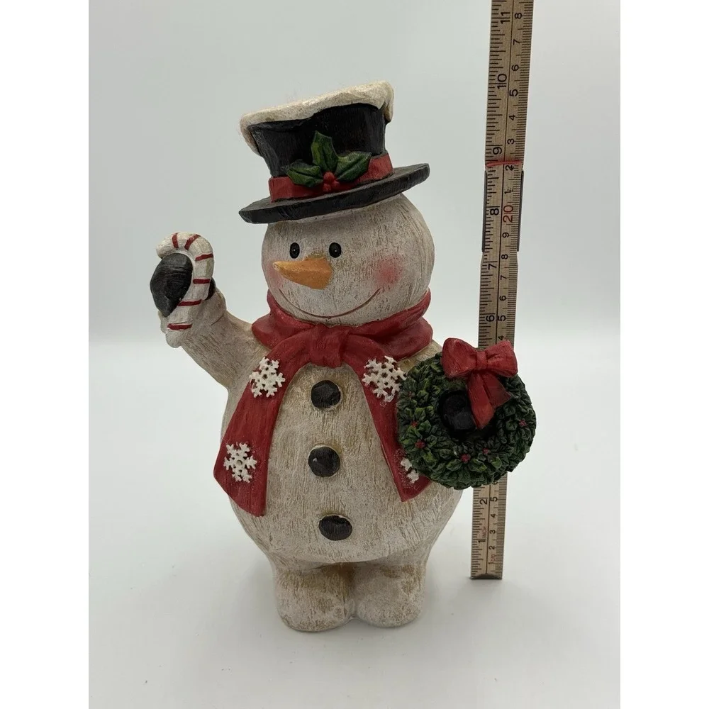Glenhaven Snowman Figure Resin Christmas Decor Candy Cane Wreath
